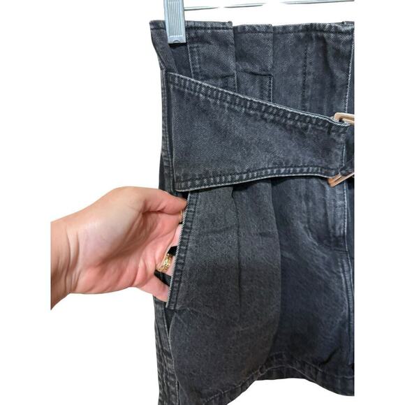 IRO Moryae Charcoal Belted High Waisted Pleated Paperback Denim Shorts - 34/XS/2 - Picture 3 of 9